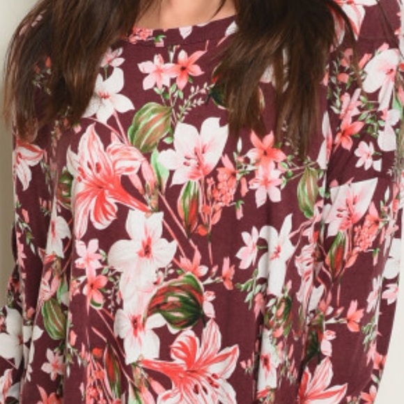 1 left❤️cute floral burgundy top - Picture 4 of 8
